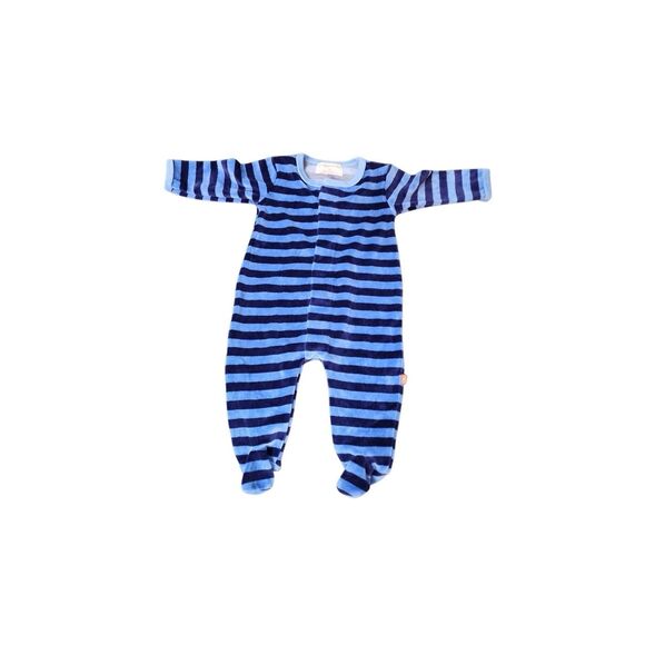 magnificent baby winter sleeper blue and navy 9 month velour footie magnetic - Picture 1 of 8